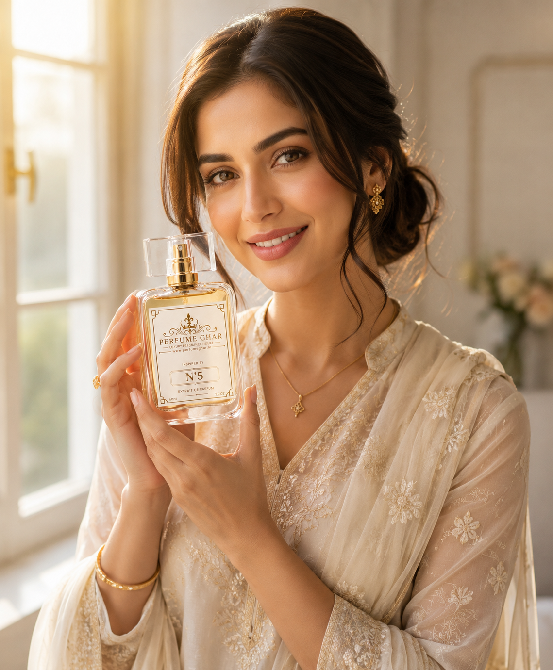 N'5 inspired by Chanel 5 wore by $ar@ Ali Kh@n "A Timeless Bloom of Luxury"